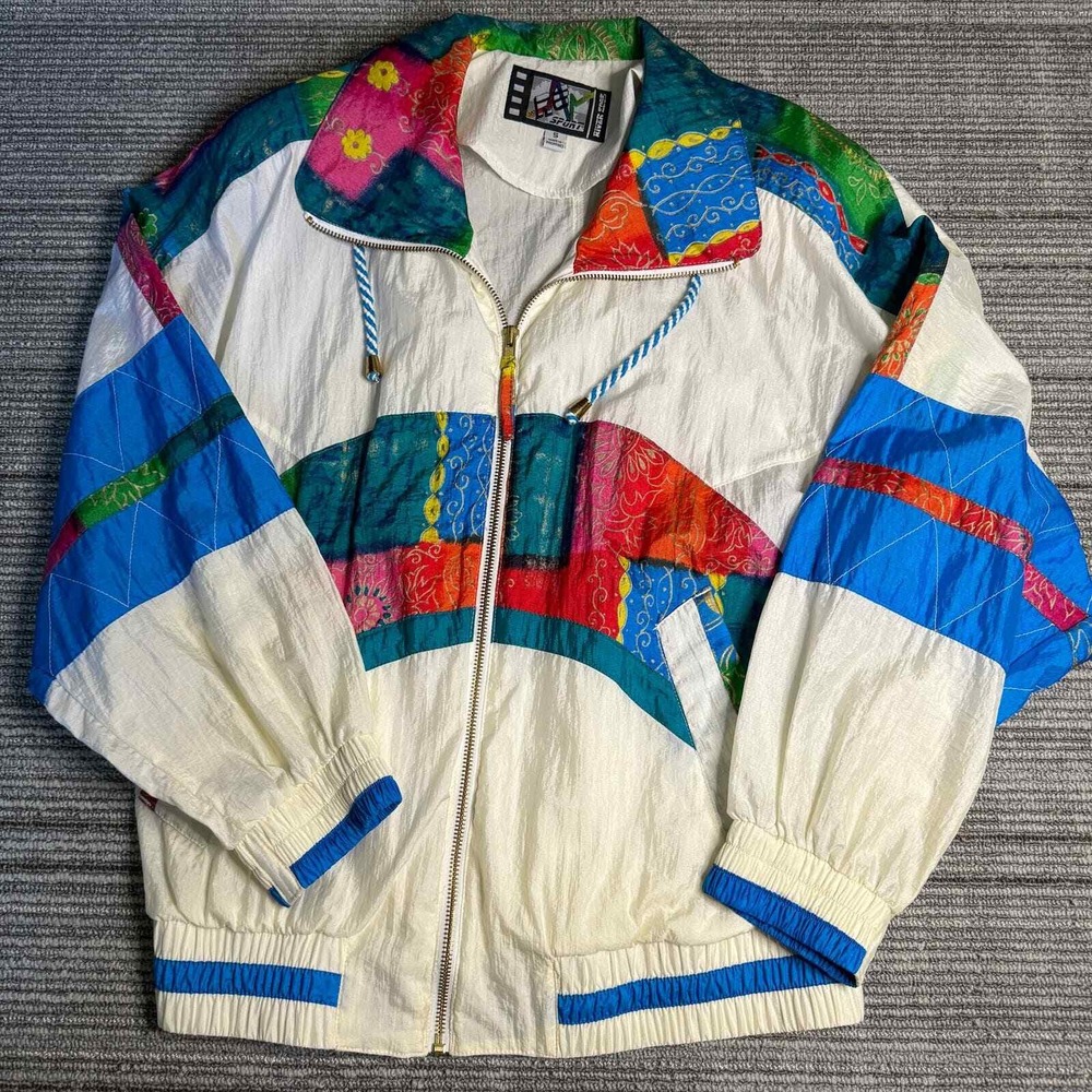 Vintage River Edge Women's Small 90s Windbreaker Full Zip 100% Nylon Y2K - Picture 2 of 8